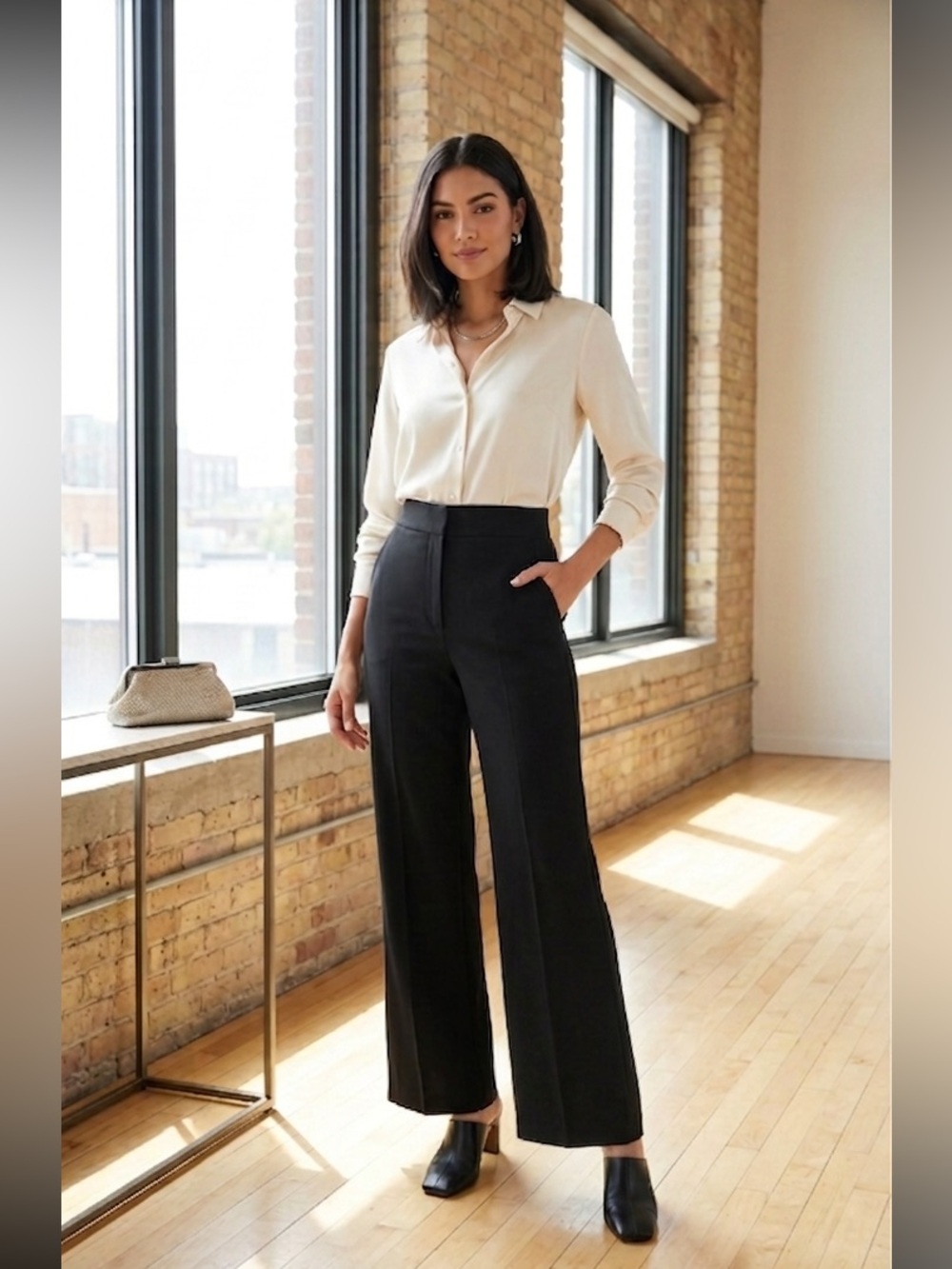 Vtg J. Crew Women’s 6 Black Flare Leg Trouser Dress Pants Flat Front S Classic